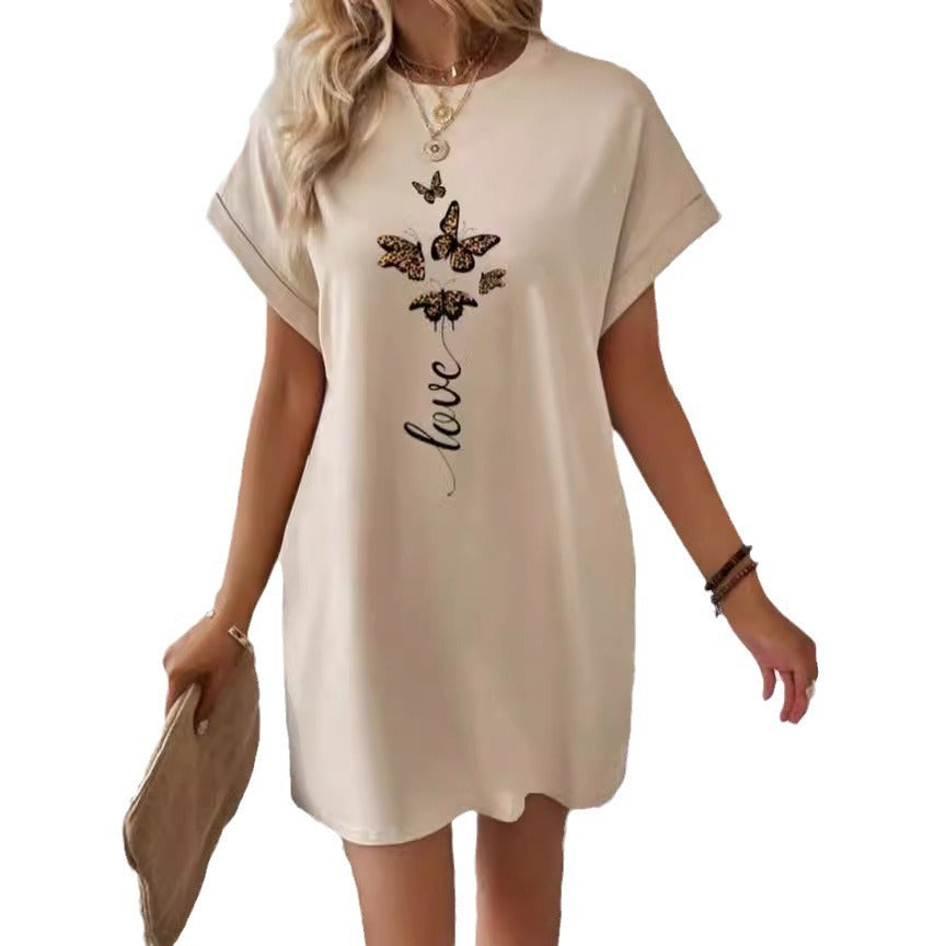 Robe t-shirt à manches chauve-souris avec motif papillon et lettres