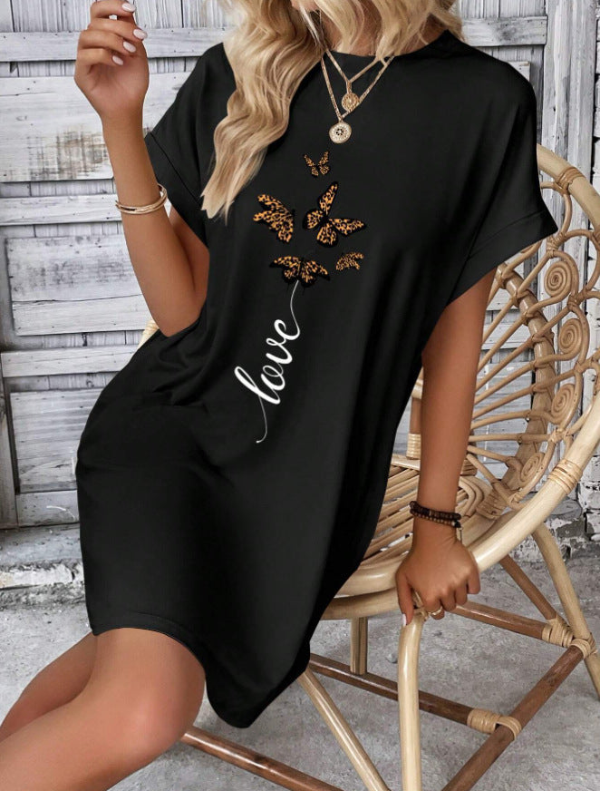 Robe t-shirt à manches chauve-souris avec motif papillon et lettres
