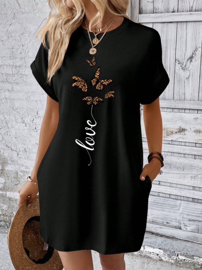 Robe t-shirt à manches chauve-souris avec motif papillon et lettres