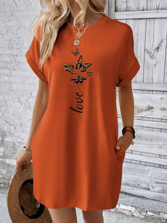 Robe t-shirt à manches chauve-souris avec motif papillon et lettres